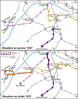 Paris Metro maps from January and July, 1937