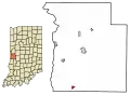 Location of Rosedale in Parke County, Indiana.