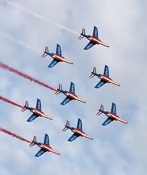 Image 3Patrouille de FrancePhotograph: Łukasz GolowanowThe Patrouille de France, a precision aerobatic demonstration team, in full formation at the Radom Air Show. The team was established as part of the French Air Force in 1947, although aerobatic teams had existed in the country since 1931. The Patrouille fly Dassault/Dornier Alpha Jets.More selected pictures