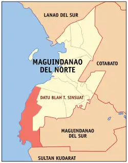 Map of Maguindanao del Norte with Datu Blah T. Sinsuat highlighted