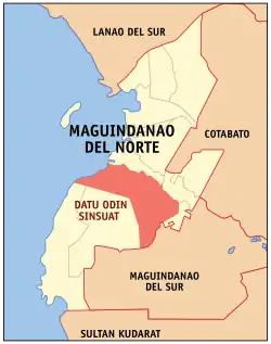 Map of Maguindanao del Norte with Datu Odin Sinsuat highlighted