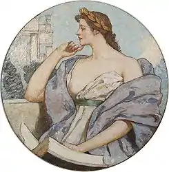 Image 12Philosophy, an 1896 mural by Robert Lewis Reid in the North Corridor on the Second Floor of the Library of Congress Thomas Jefferson Building, Washington, D.C.. The caption underneath reads: "HOW CHARMING IS DIVINE PHILOSOPHY."