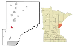Location of the city of Hinckleywithin Pine County, Minnesota