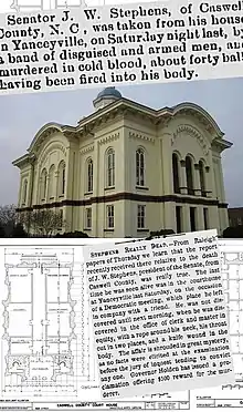 Plans, pictures and news coverage of the assassination of John W. Stephens in the Yanceyville, N.C. Courthouse