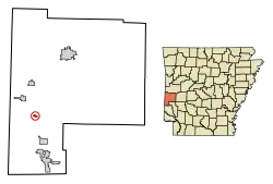 Location of Vandervoort in Polk County, Arkansas.