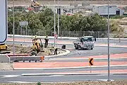 Road workers completing motorway