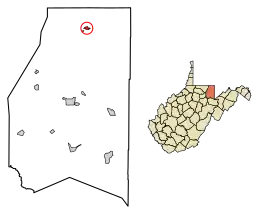 Location of Brandonville in Preston County, West Virginia.