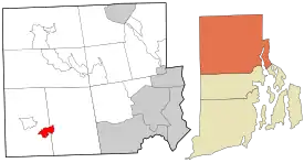 Location of the CDP in Providence County and the state of Rhode Island.