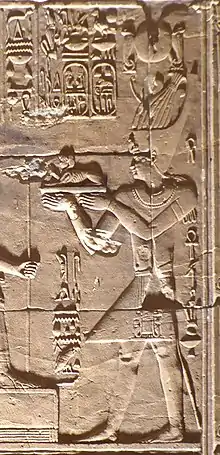 Ptolemy XII making offerings to Egyptian Gods, in the Temple of Hathor, 54 BC, Dendera, Egypt