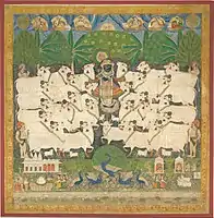 Festival of the Cattle (Gopashtami); shrine hanging, 19th century, 223&nbsp;cm (87.79″) x 220&nbsp;cm (86.61″)