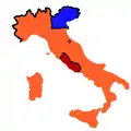 1861: &nbsp;&nbsp;Kingdom of Sardinia &nbsp;&nbsp;Kingdom Lombardy–Venetia &nbsp;&nbsp;Papal States After the Expedition of the Thousand, and on the eve of the proclamation of the Kingdom of Italy.