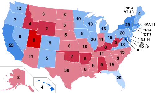 Results by state, shaded according to winning candidate's percentage of the vote.