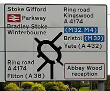 A road sign with the Transport typeface