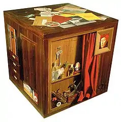 The Cube&nbsp;(1984–85), with above-right portrait of Jan van Eyck