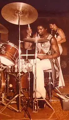 Robin Russell drumming with New Birth at the Total Experience Night Club on Crenshaw Blvd., Los Angeles, CA - 1974.