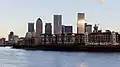 Rotherhithe and Canary Wharf viewed from Wapping. March 2023.
