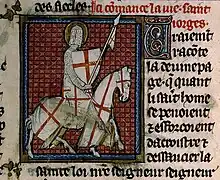 George as a knight, miniature from a ms. of Vies de Saints, c. 1290-1310 (Bibliothèque Sainte-Geneviève, Manuscrit 588)