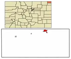 Location of Julesburg in Sedgwick County, Colorado.