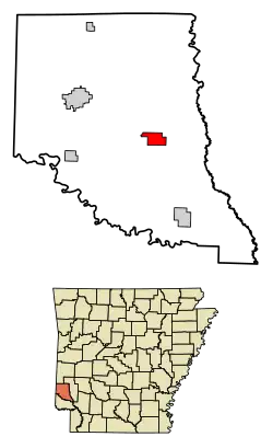 Location of Lockesburg in Sevier County, Arkansas.