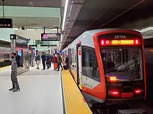 A train at Yerba Buena/Moscone station, 2022