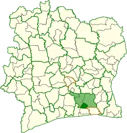 Location in Ivory Coast. Sikensi Department has retained the same boundaries since its creation in 2005.