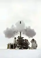 Soldiers of 29 Commando Regiment Firing a 105mm Light Gun on exercise in Norway, February 2014.