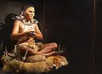 A late Scandinavian Hunter-Gatherer dated circa 7,000 BP, from Skateholm, near Trelleborg in southwest Sweden. Reconstruction by Oscar Nilsson, Trelleborgs Museum.