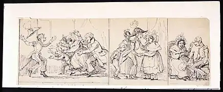 "Unge Sparf kommer hem till familjen, som färdig officer." Ink 1840