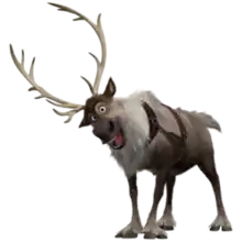 A fictional smiling reindeer from the Frozen franchise.