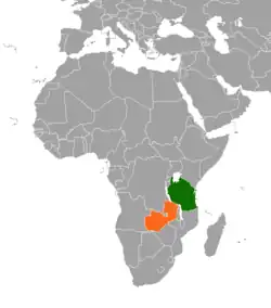 Map indicating locations of Tanzania and Zambia
