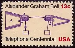 Image 67Bell prototype telephone stampCentennial Issue of 1976 (from History of the telephone)