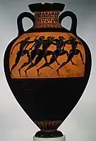 Panathenaic prize amphora for runners; c. 530 BC; terracotta; height: 62.2&nbsp;cm (241⁄2 in.); Metropolitan Museum of Art (New York City)