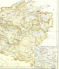 Map by Cecil Rawling, showing Lanak La on the boundary in inset map (1905)