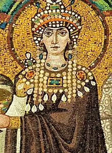 The Empress Theodora, the wife of the Emperor Justinian I, dressed in Tyrian purple. (6th century).