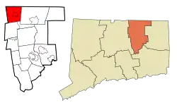 Somers' location within Tolland County and Connecticut