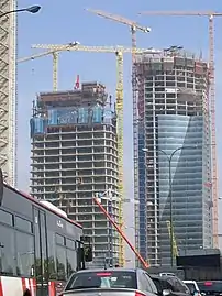 Torre Espacio and Torre de Cristal under construction