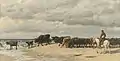 'Troupeau de boeufs au bord de la mer', 'Herd of cattle beside the sea' 1878 OOC 30 x 40&nbsp;cm