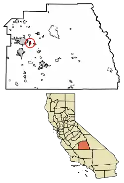 Location of Farmersville in Tulare County, California.