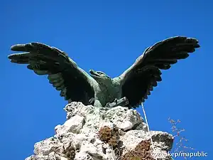 Turul bird in the 22nd District of Budapest, World War 1 memorial, Hungary (1934)