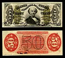 Fifty-cent fractional currency depicting Francis E. Spinner