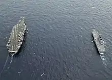 JS Hyūga and USS&nbsp;George Washington on 17 November 2009.