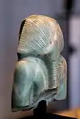The back and upper part of portrait statuette of pharaoh Amenemhat III, wearing a nemes, c. 1853&nbsp;– c. 1805&nbsp;BC