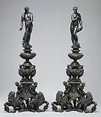 Andiron fronts with Venus and (?) Mars. Design by Girolamo Campagna, possibly made in 17th century. 44+1⁄2 inches (113&nbsp;cm) high