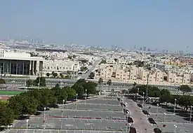 View of Wadi Al Gaiya Street in Mehairja from Aspire Zone parking lot.