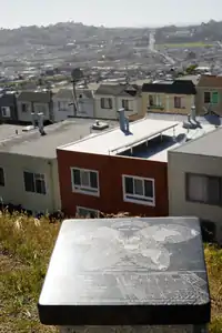 View west to the Excelsior from La Grande Tank, with a "musing station" from Philosopher's Way in the foreground.