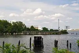 Remains of Washington Avenue Immigration Station Pier 53 and New Elevated Walkway and 'Land Buoy' Spiral Staircase
