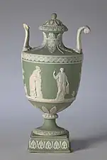 Covered Wedgwood urn; c.1800; jasper ware with relief decoration; overall: 19.7&nbsp;cm; Cleveland Museum of Art, Cleveland, Ohio, US