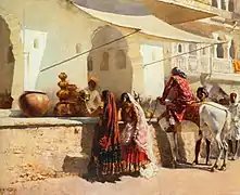 Women purchasing copper utensils in a bazaar by Edwin Lord Weeks, late 19th century