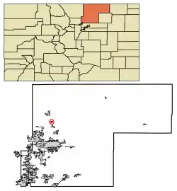 Location of Pierce in Weld County, Colorado.