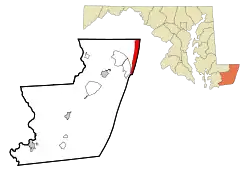 Location in Worcester County and the state of Maryland